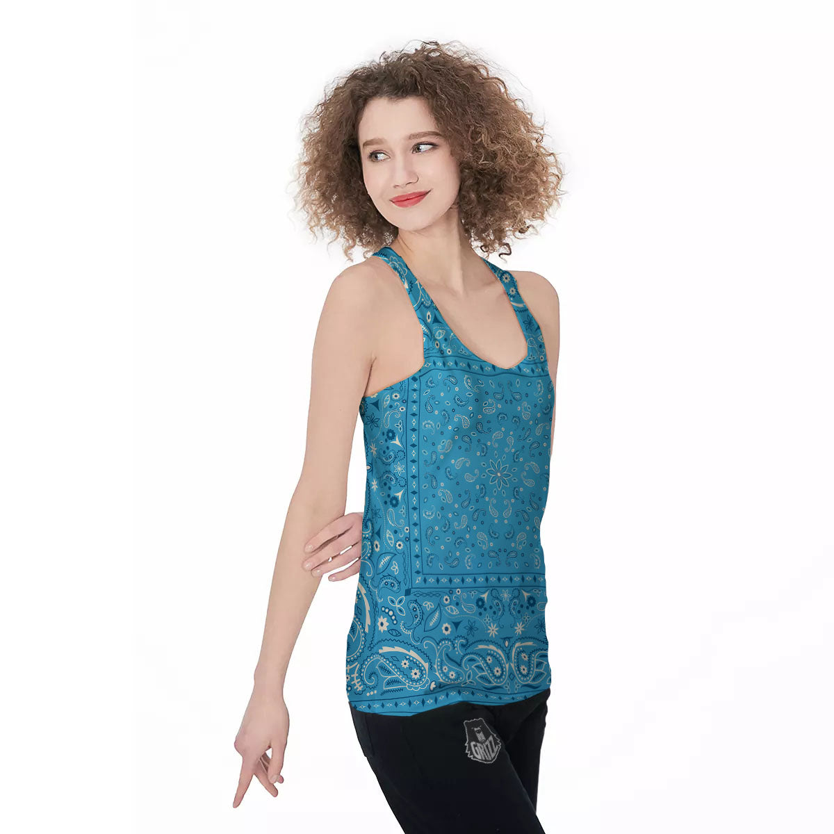 Paisley Bandana Light Blue Print Women's Racerback Tank Top-grizzshop