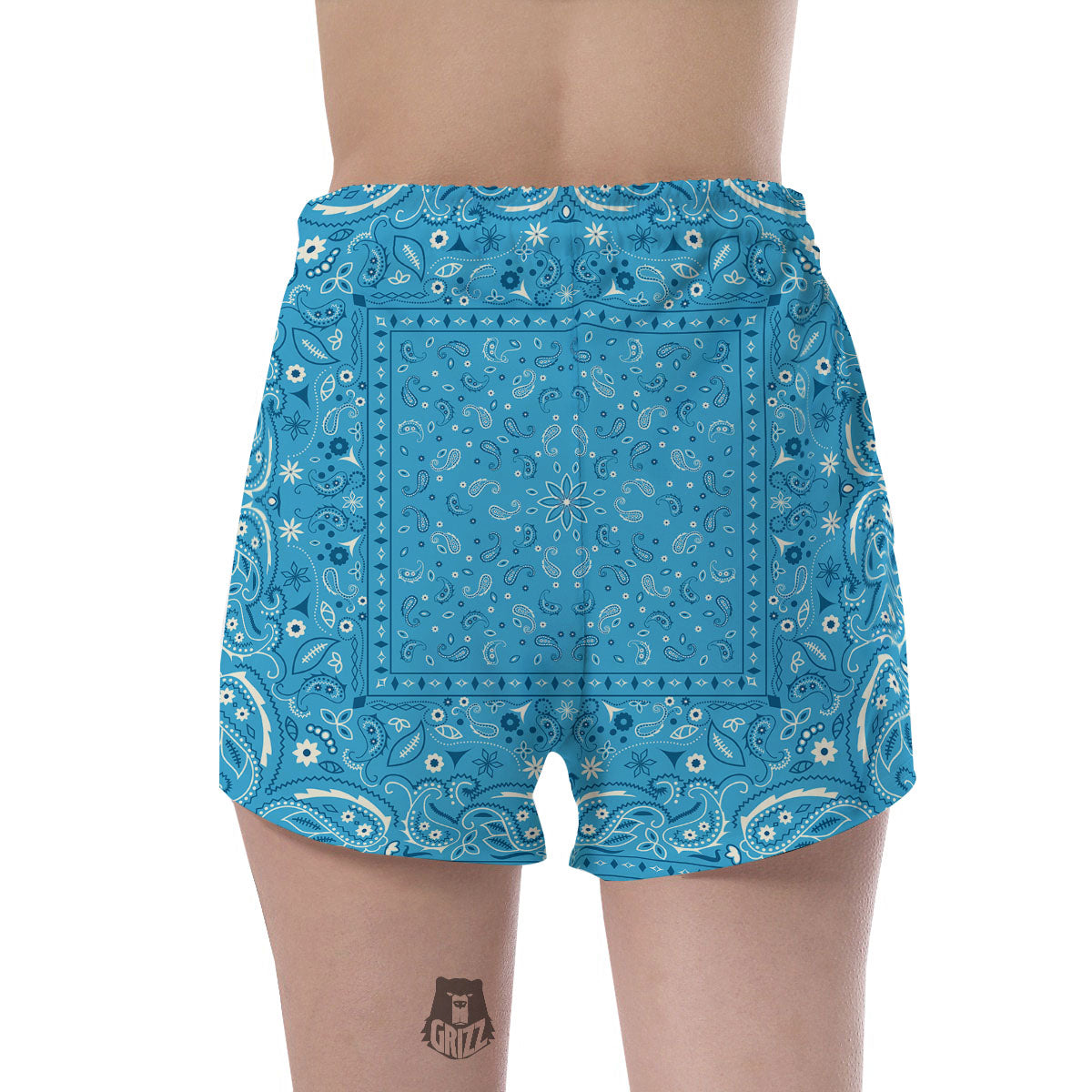 Paisley Bandana Light Blue Print Women's Shorts-grizzshop