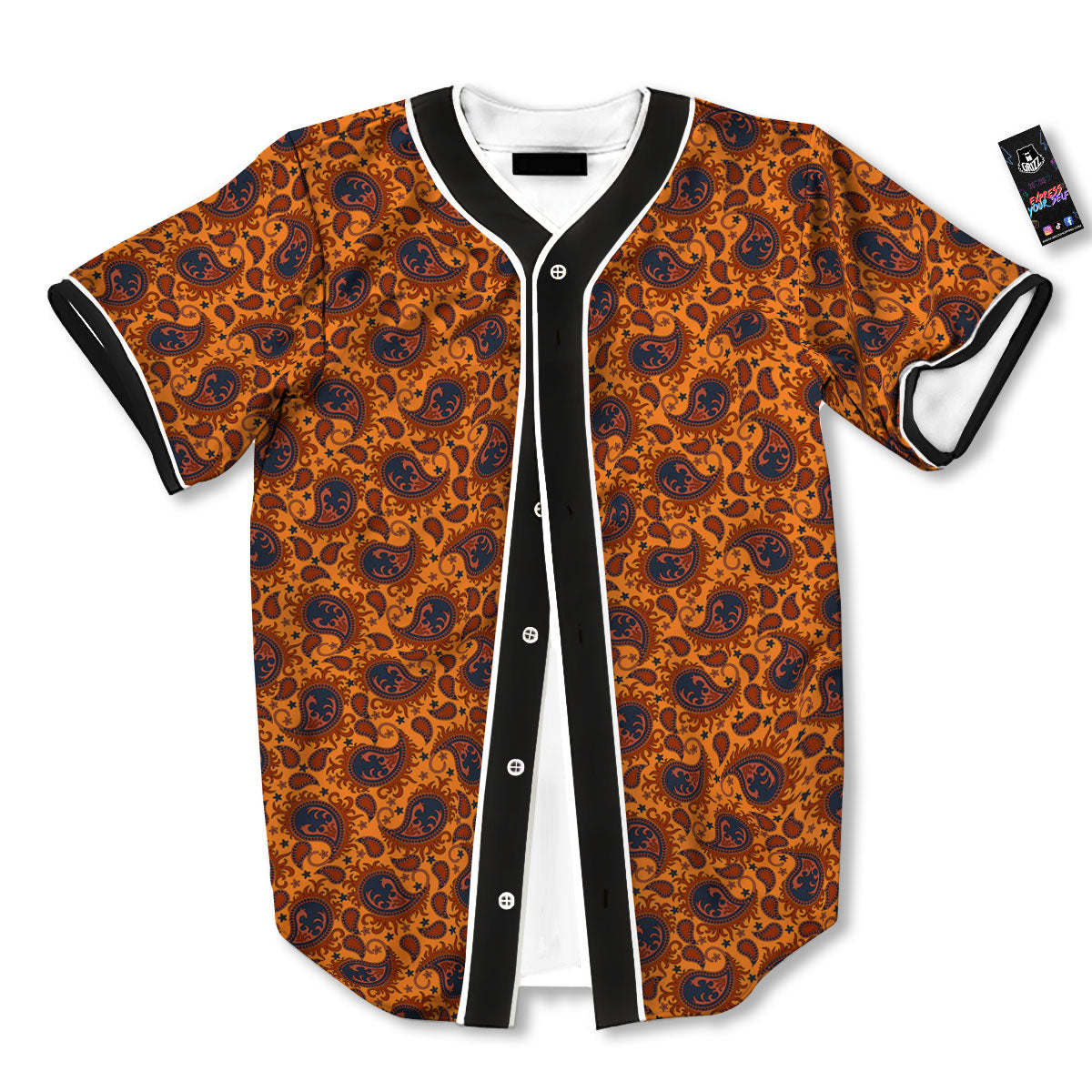 Paisley Bandana Orange Print Baseball Jersey-grizzshop