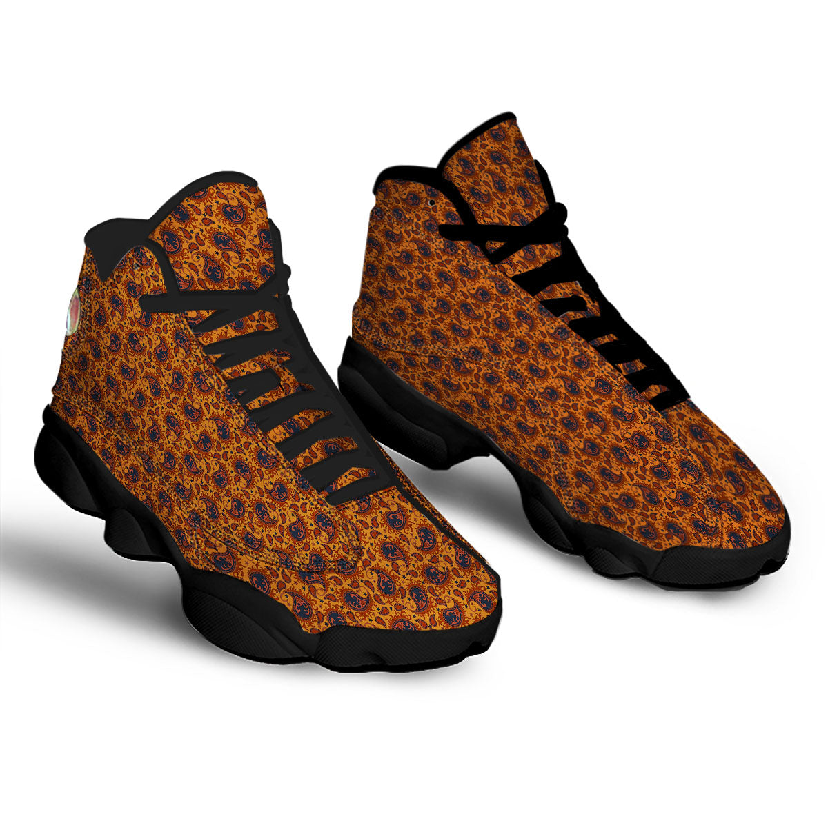 Paisley Bandana Orange Print Black Basketball Shoes-grizzshop