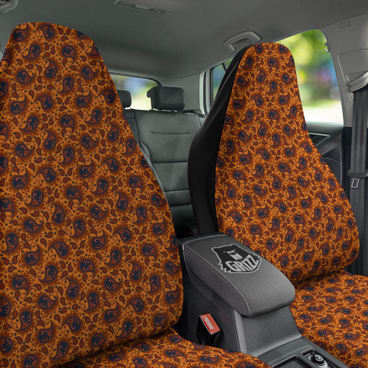 Paisley Bandana Orange Print Car Seat Covers-grizzshop