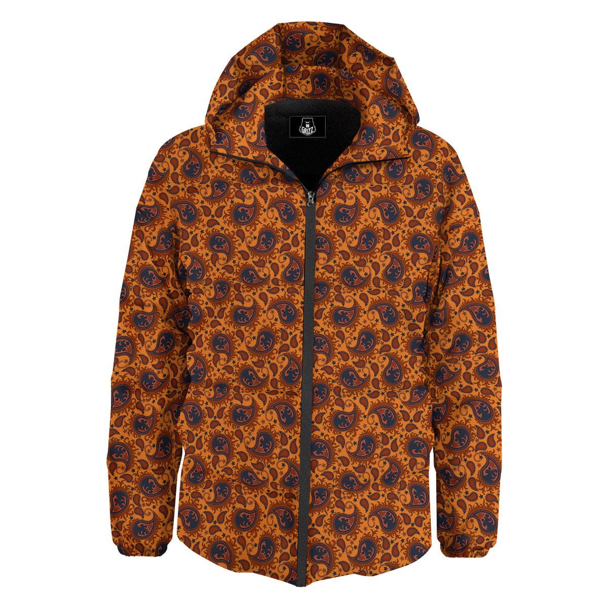 Paisley Bandana Orange Print Down Jacket-grizzshop