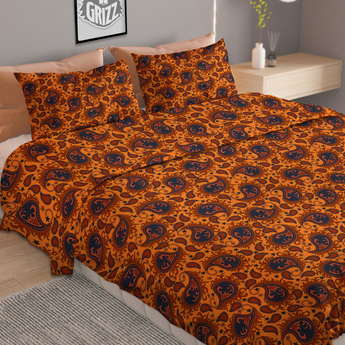 Paisley Bandana Orange Print Duvet Cover Bedding Set