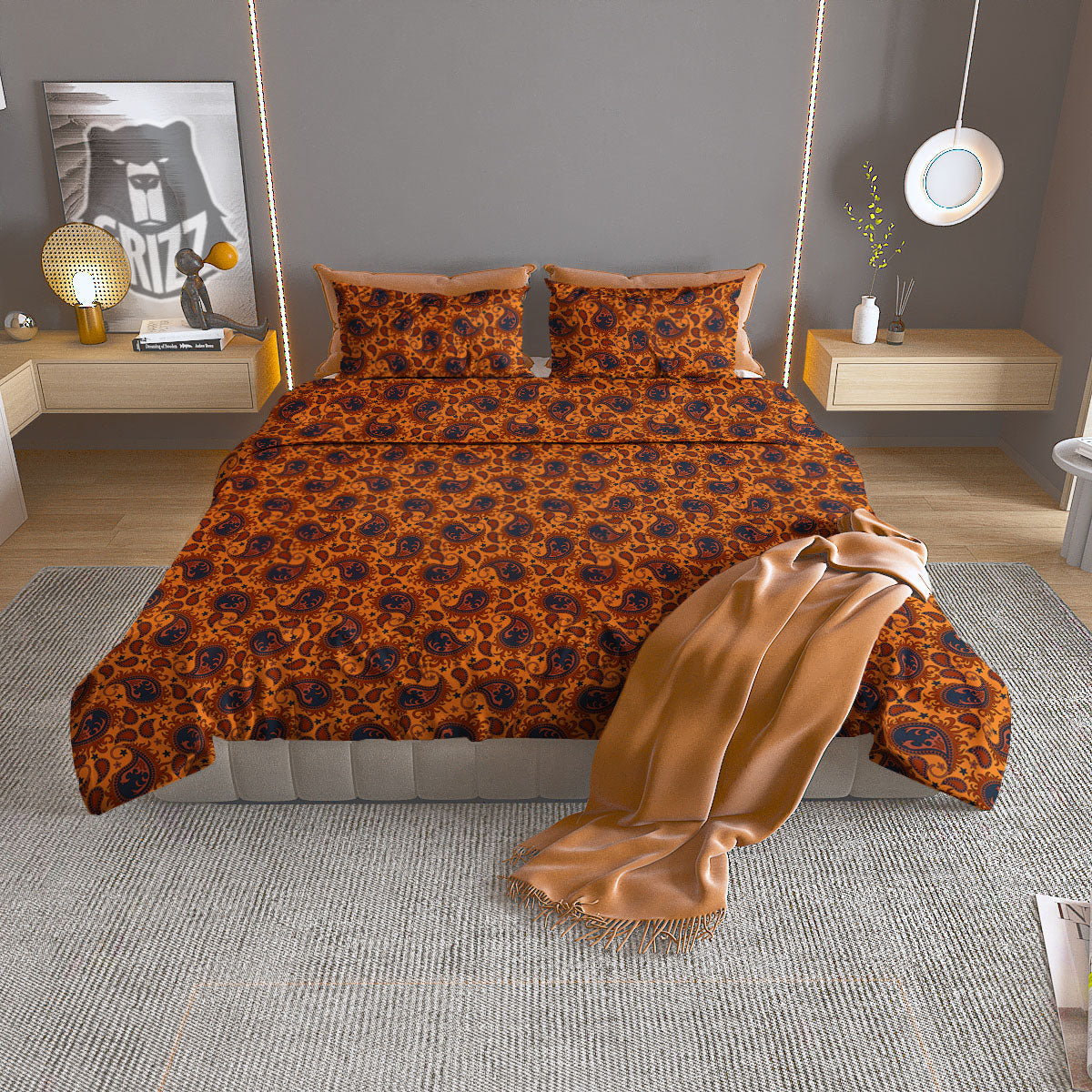 Paisley Bandana Orange Print Duvet Cover Bedding Set