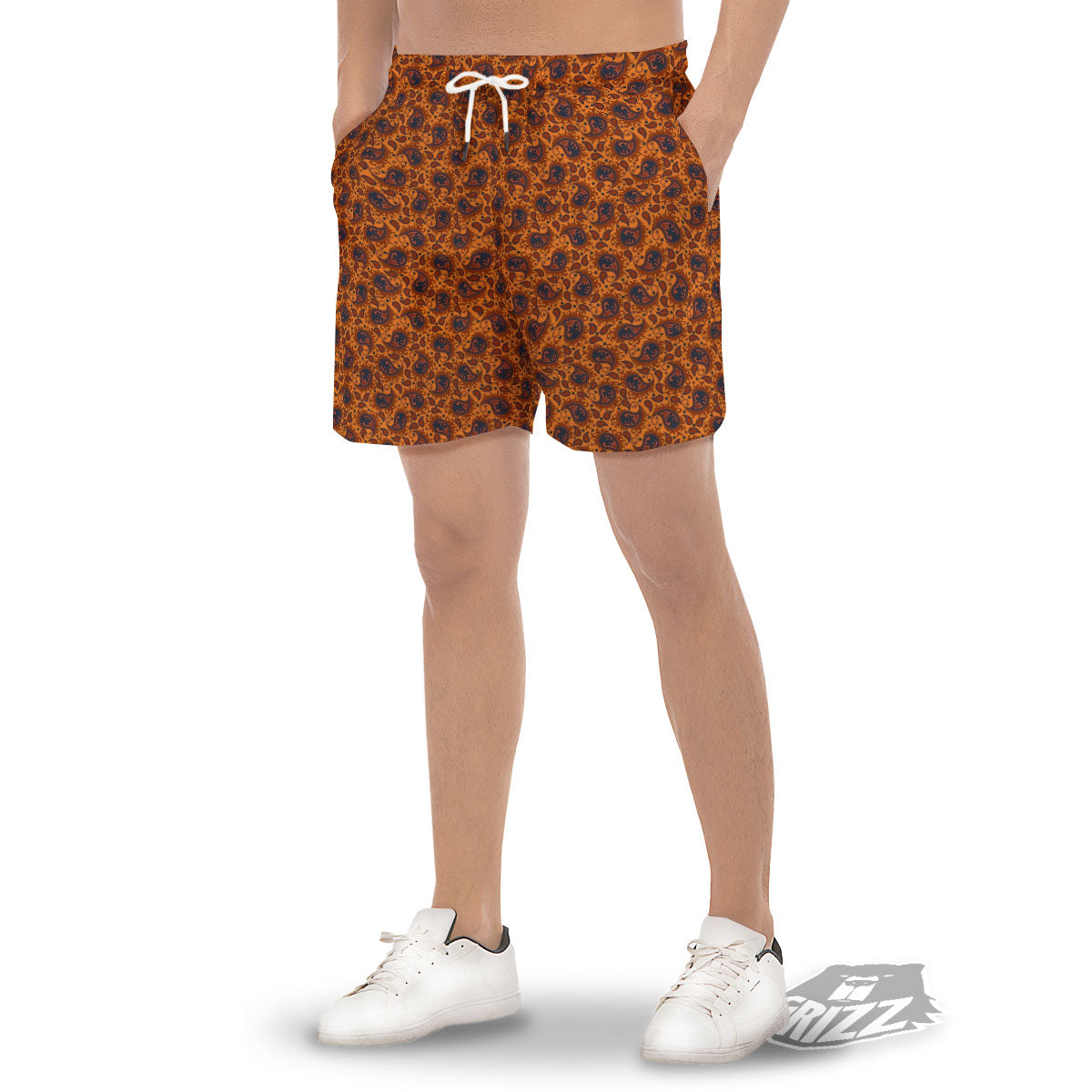 Paisley Bandana Orange Print Men's Gym Shorts-grizzshop