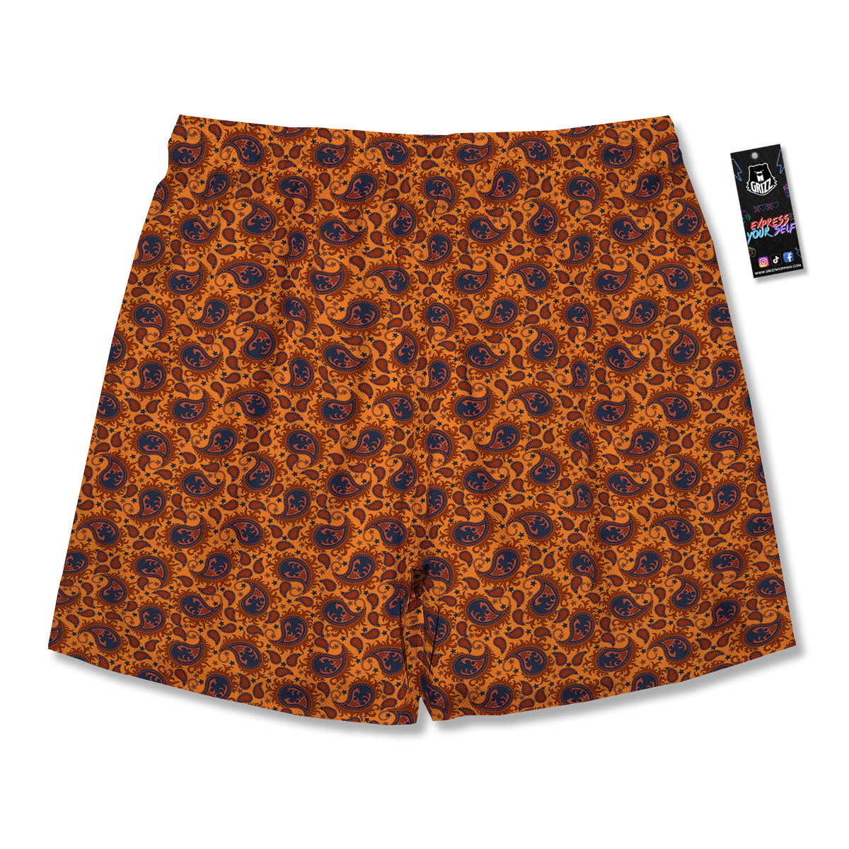 Paisley Bandana Orange Print Men's Running Shorts-grizzshop