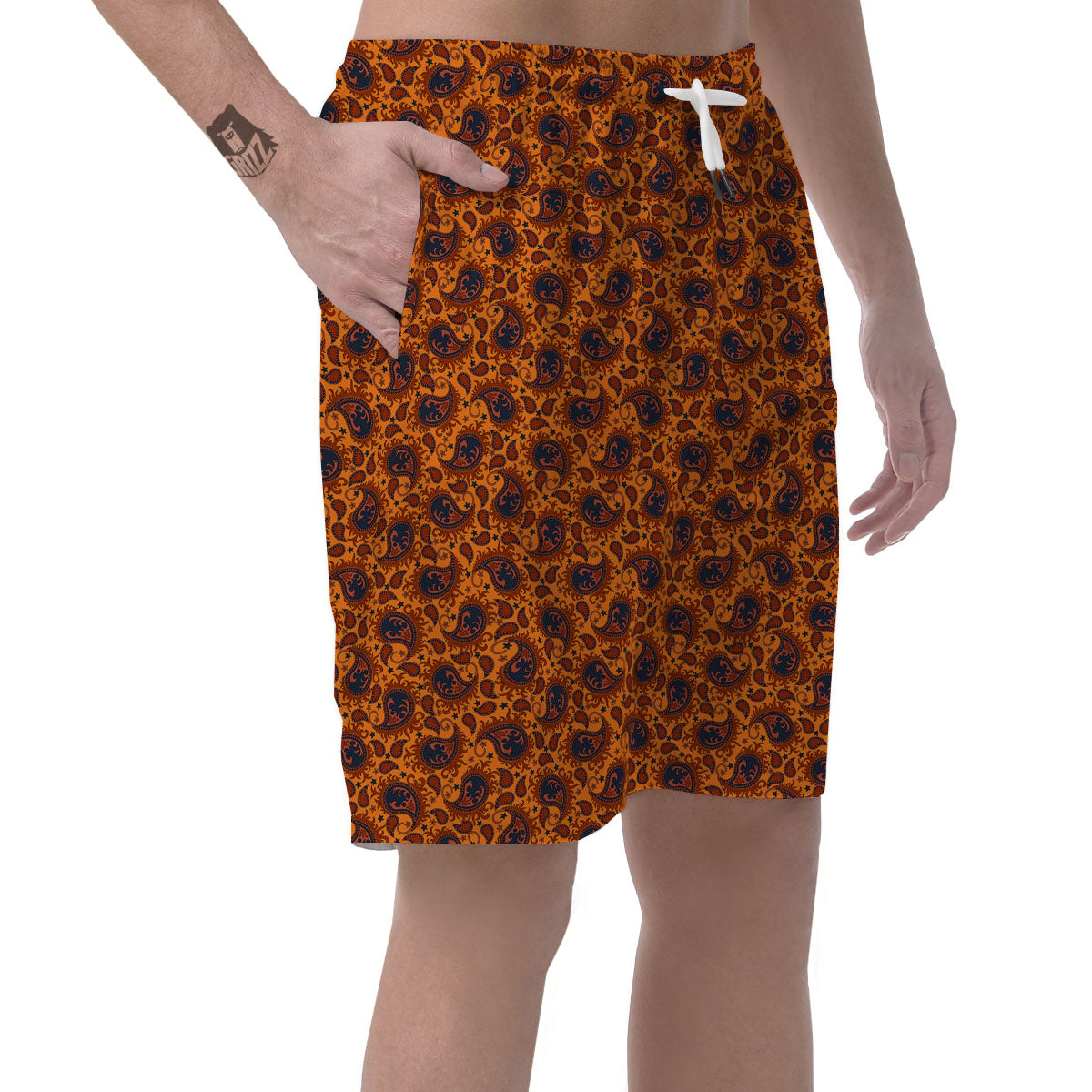 Paisley Bandana Orange Print Men's Shorts-grizzshop