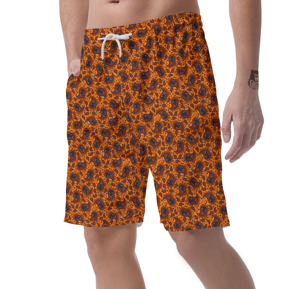 Paisley Bandana Orange Print Men's Shorts-grizzshop