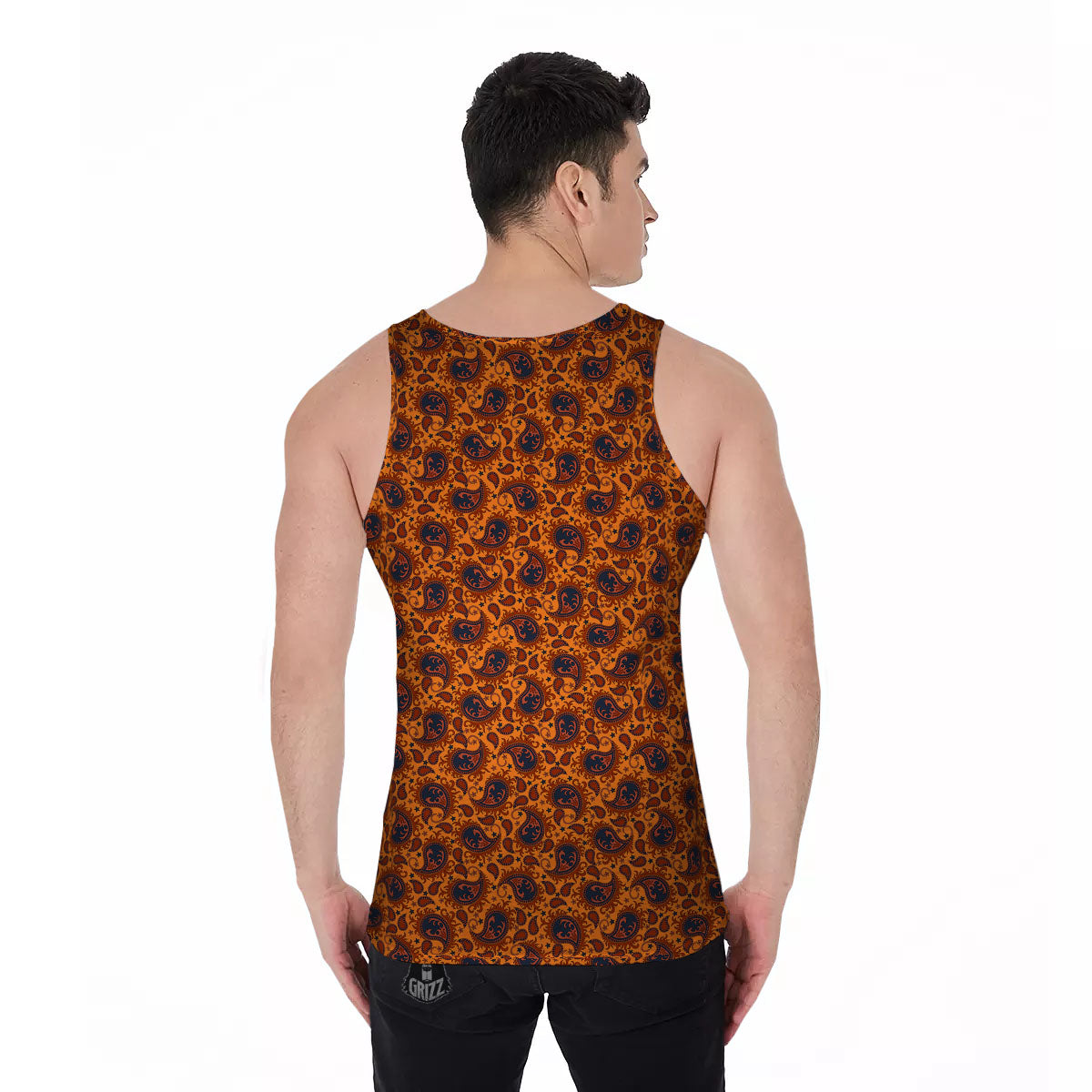 Paisley Bandana Orange Print Men's Tank Top-grizzshop