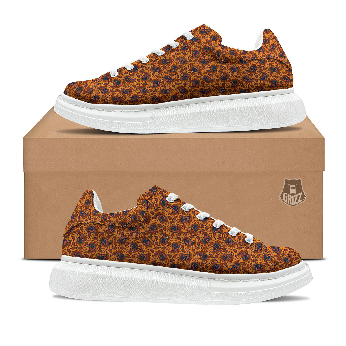 Paisley Bandana Orange Print Platform Shoes-grizzshop