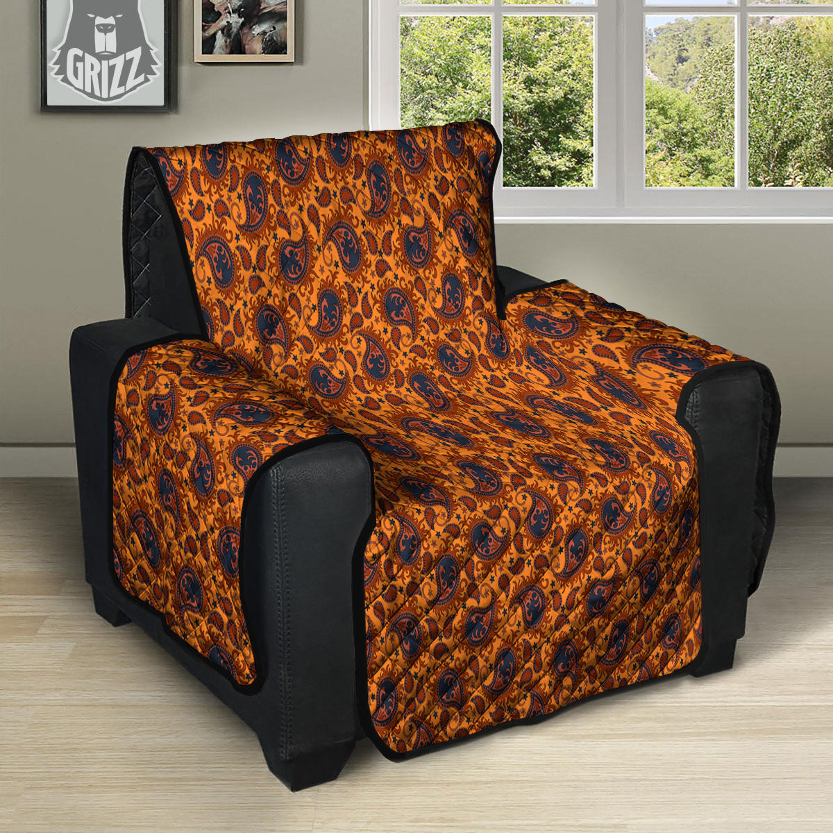 Paisley Bandana Orange Print Recliner Protector-grizzshop