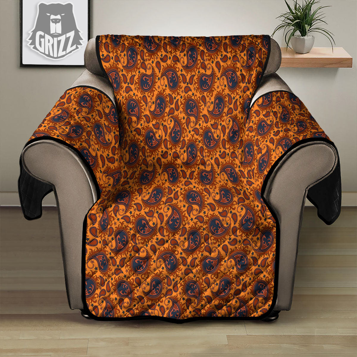 Paisley Bandana Orange Print Recliner Protector-grizzshop