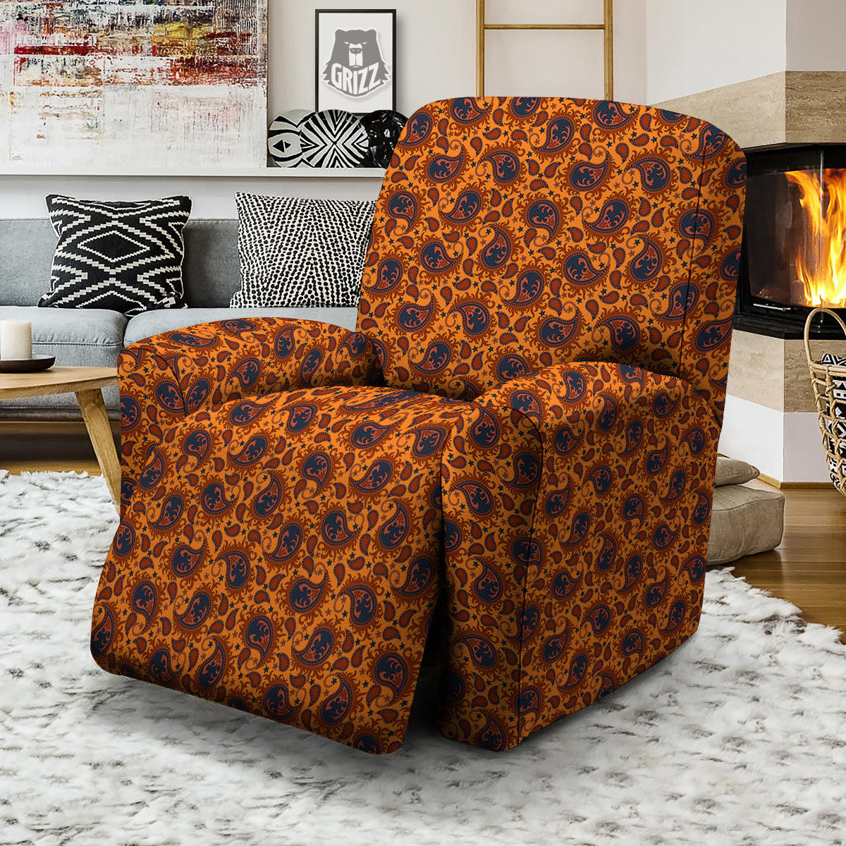 Paisley Bandana Orange Print Recliner Slipcover-grizzshop