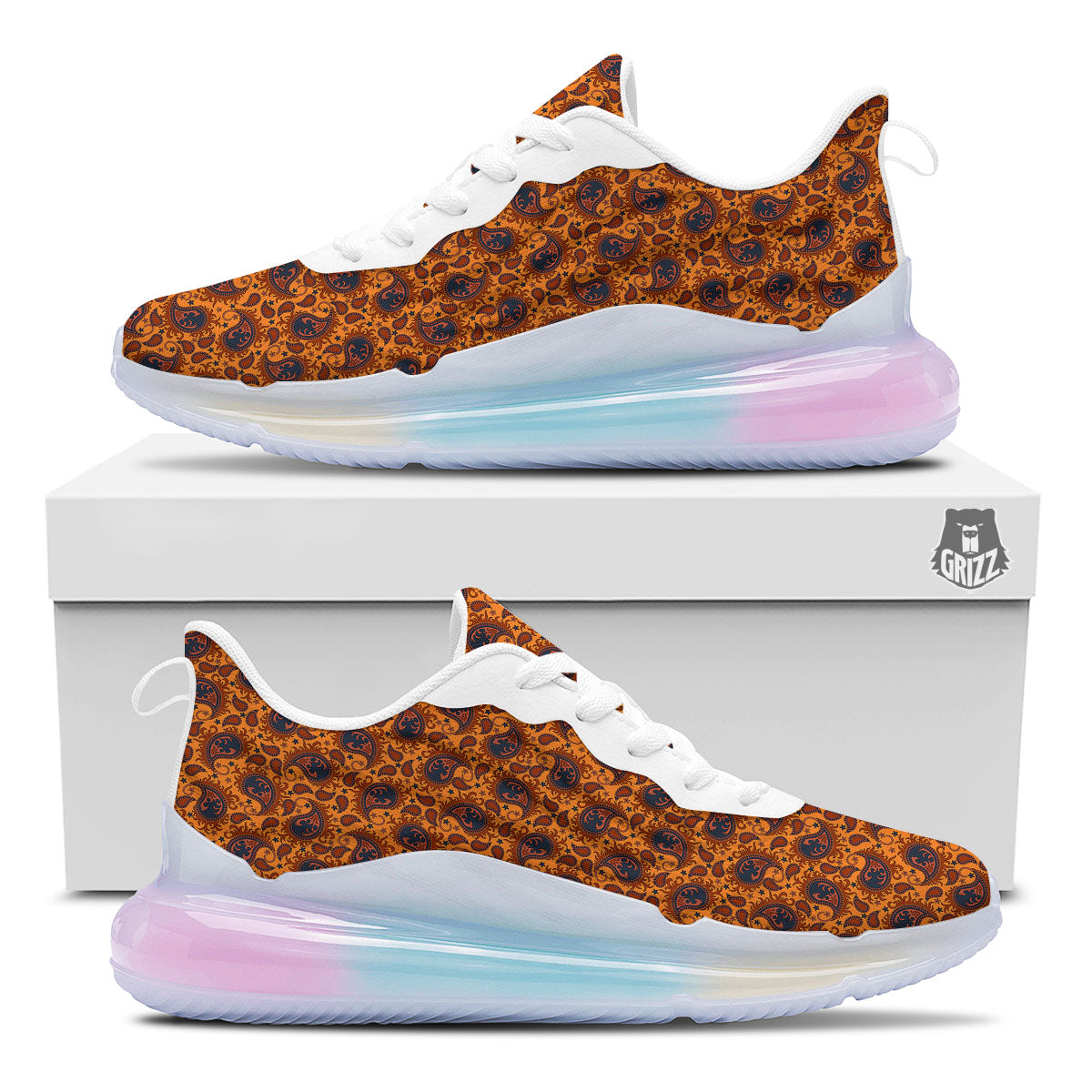 Paisley Bandana Orange Print Running Sneakers-grizzshop