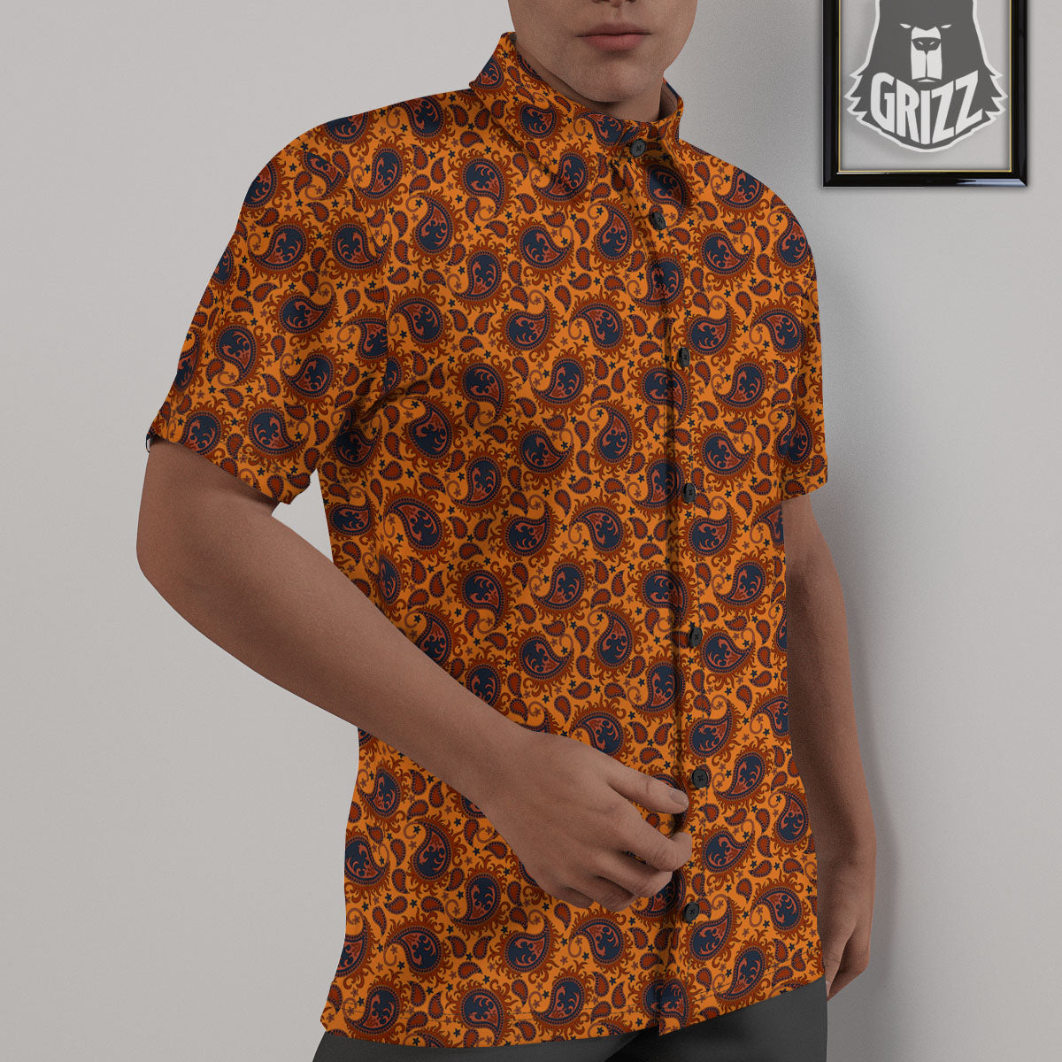 Paisley Bandana Orange Print Untucked Shirts-grizzshop