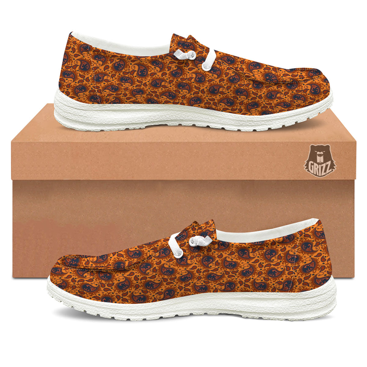 Paisley Bandana Orange Print White Loafers-grizzshop