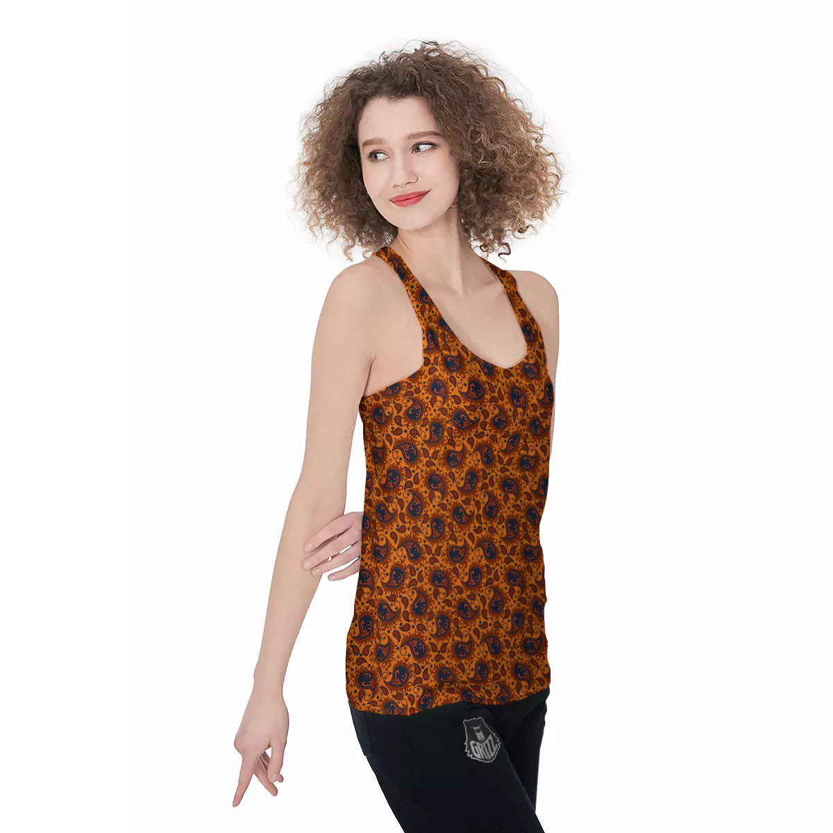 Paisley Bandana Orange Print Women's Racerback Tank Top-grizzshop