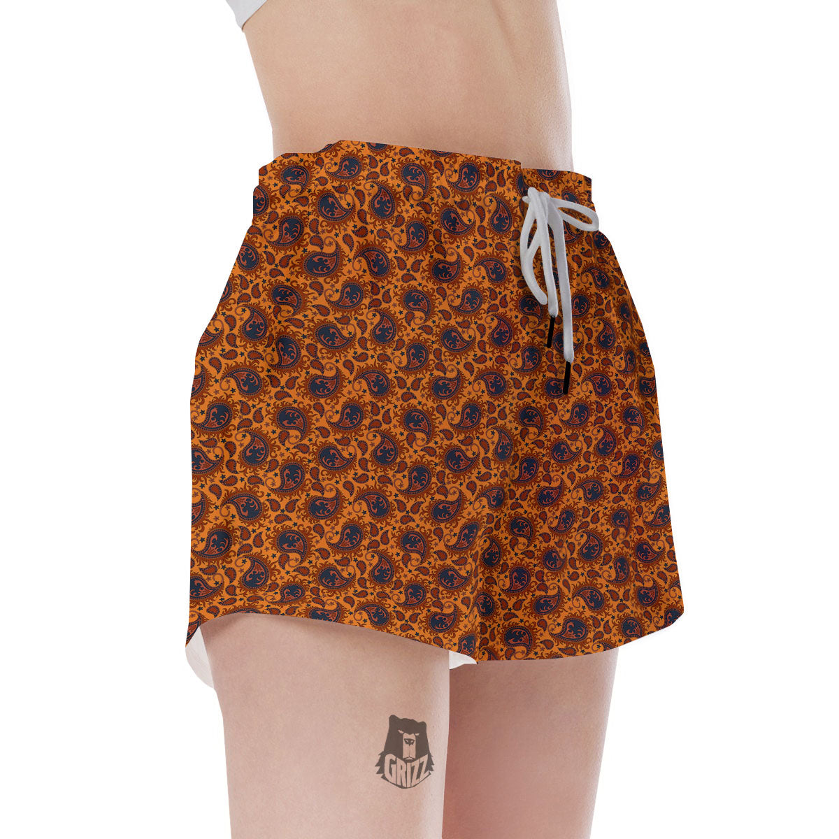 Paisley Bandana Orange Print Women's Shorts-grizzshop