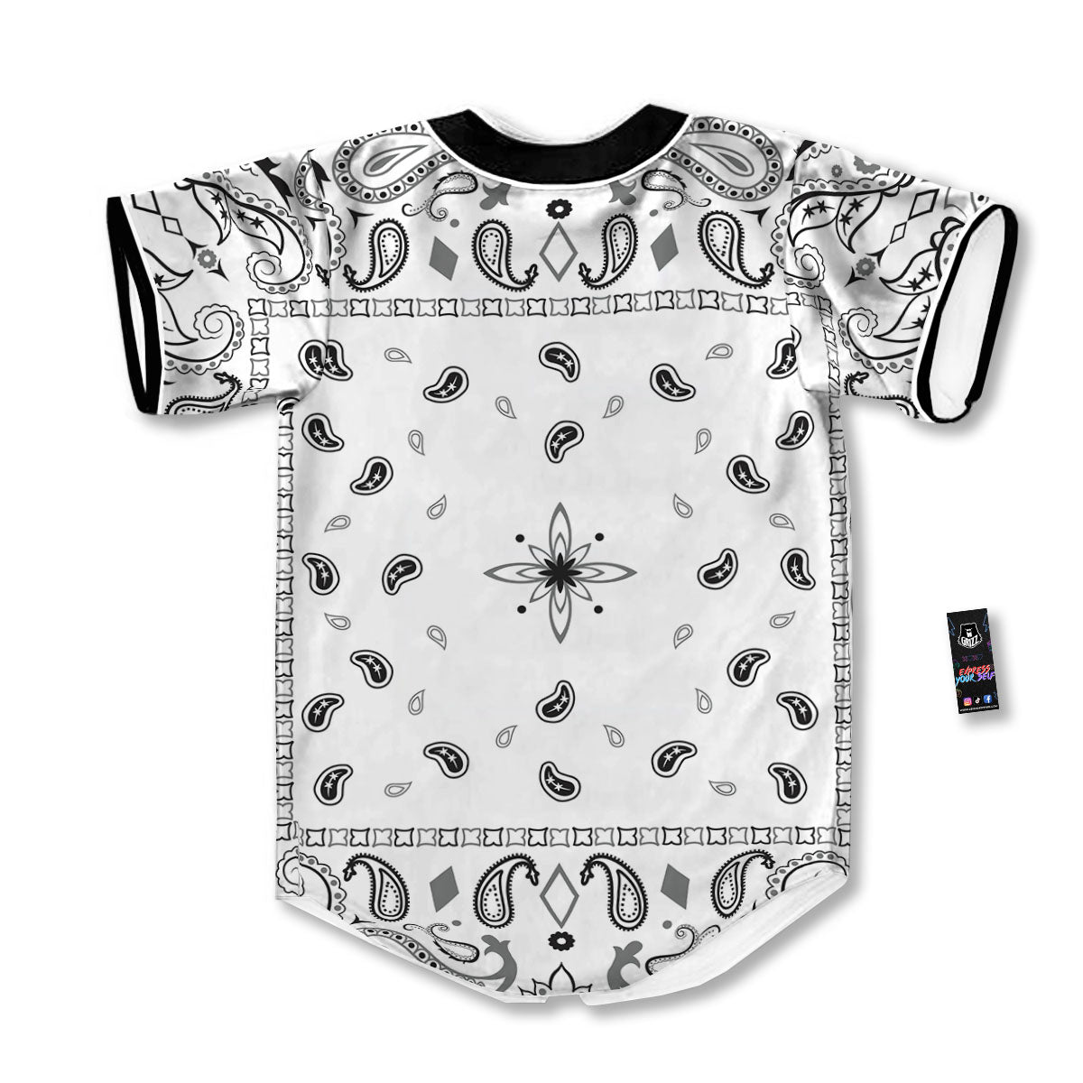 Paisley Bandana White And Black Print Baseball Jersey-grizzshop