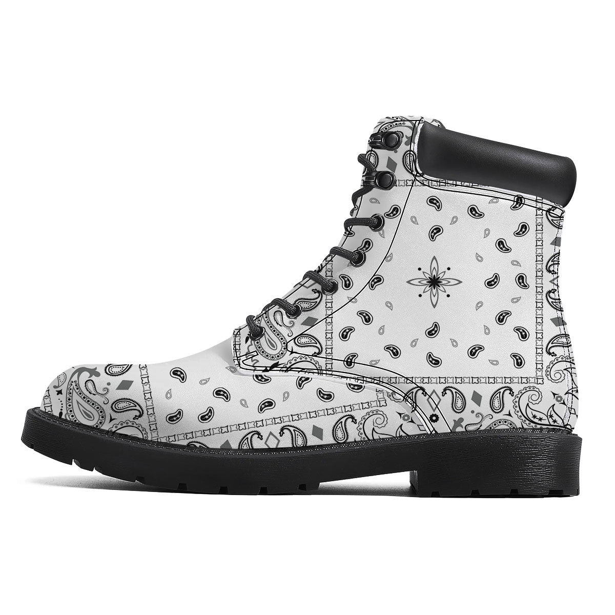 Paisley Bandana White And Black Print Boots-grizzshop