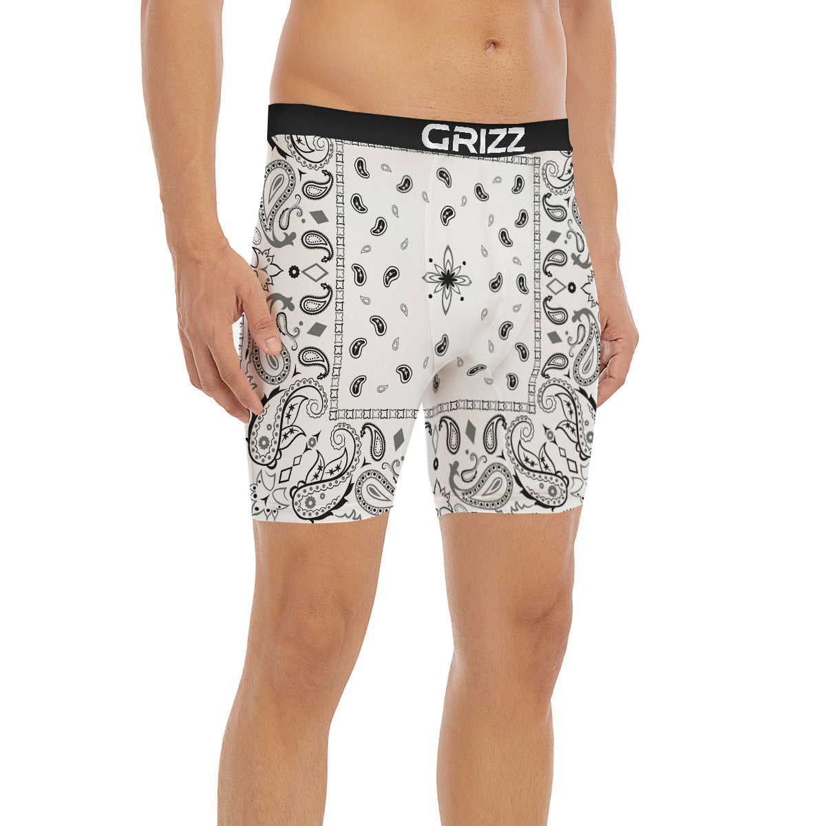 Paisley Bandana White And Black Print Boxer Briefs-grizzshop