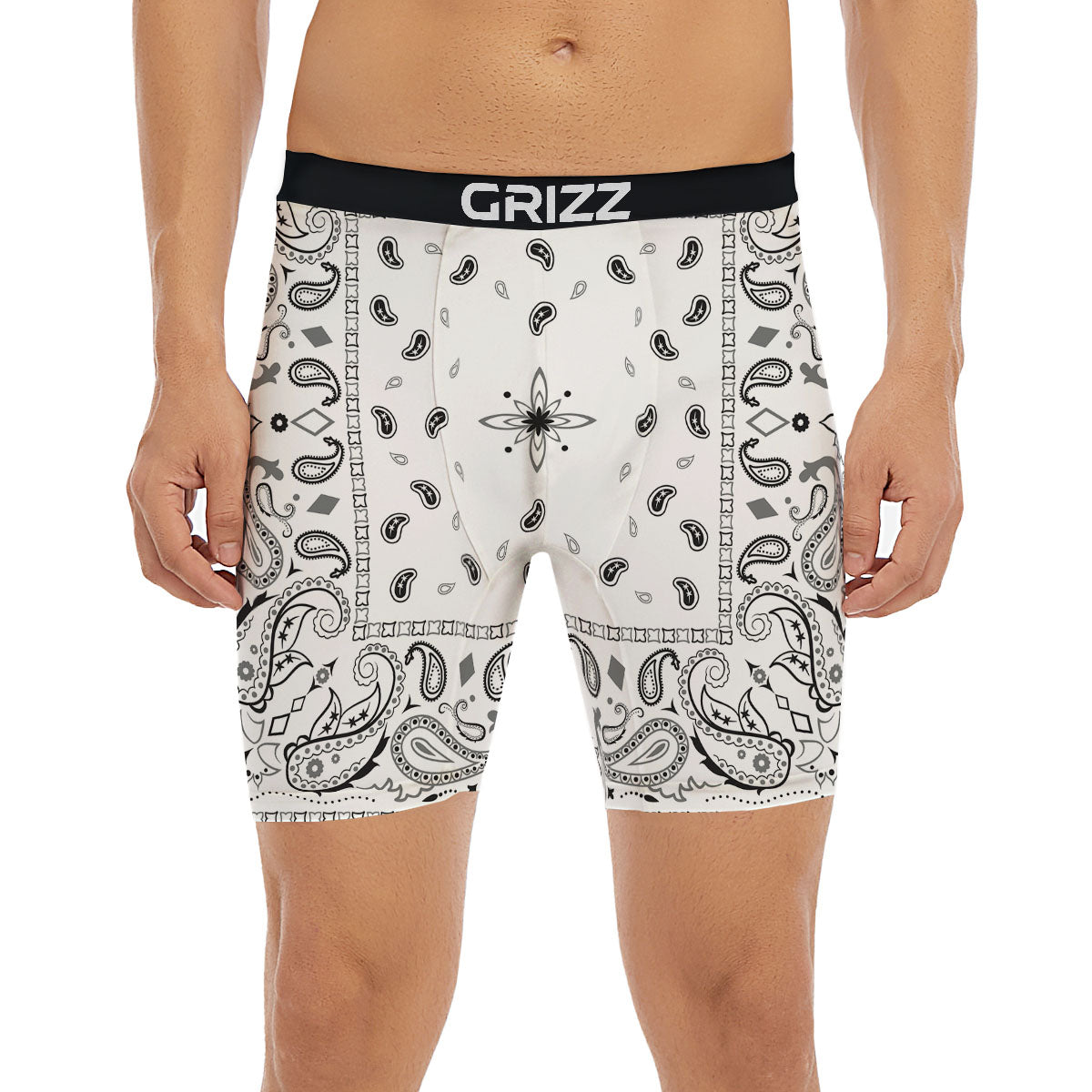 Paisley Bandana White And Black Print Boxer Briefs-grizzshop