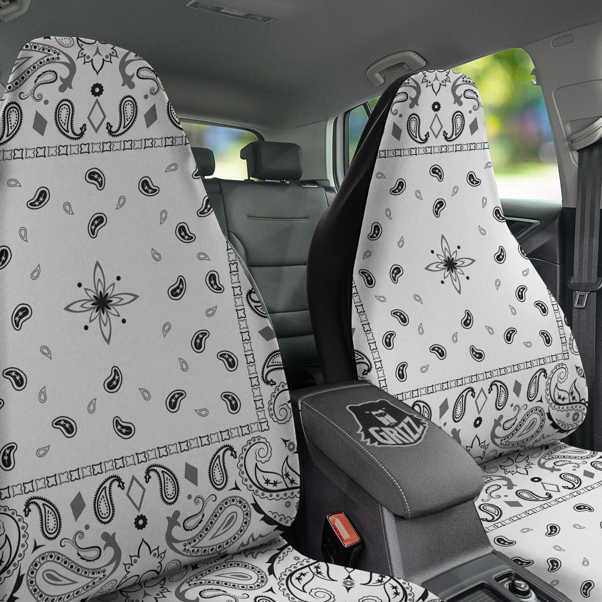 Paisley Bandana White And Black Print Car Seat Covers-grizzshop