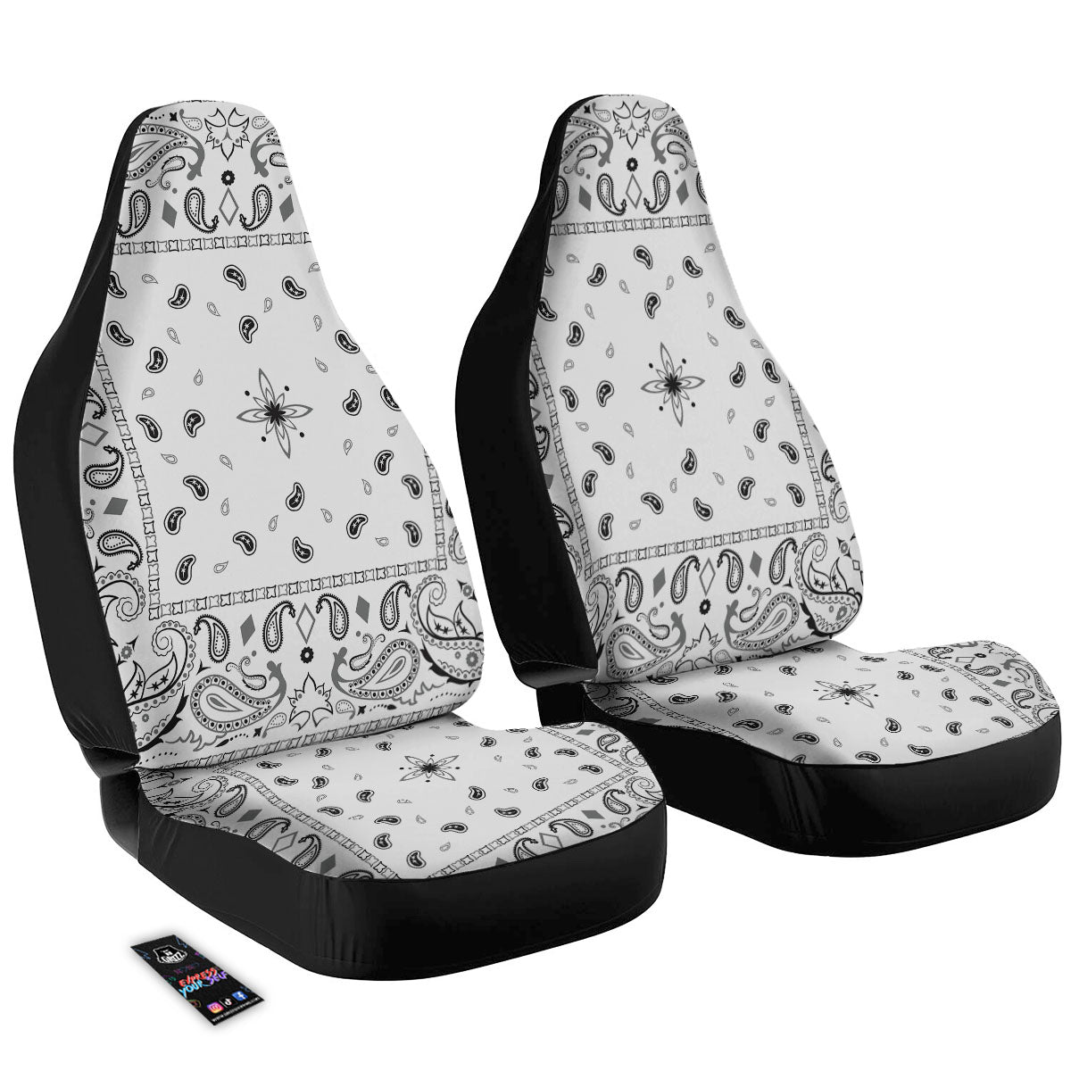 Paisley Bandana White And Black Print Car Seat Covers-grizzshop