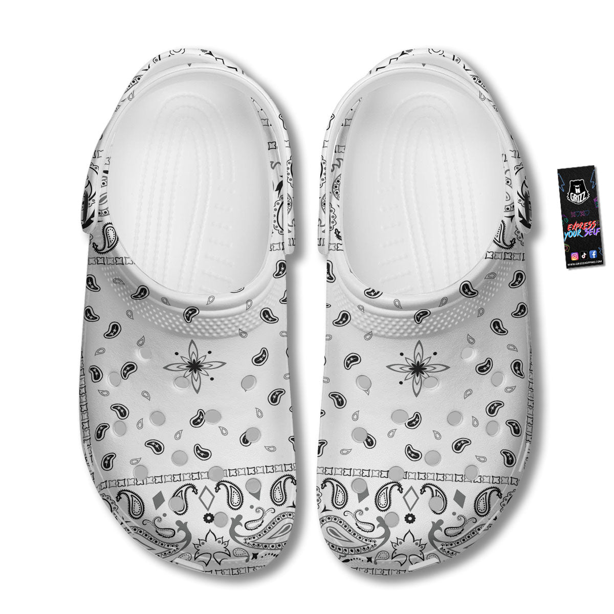 Paisley Bandana White And Black Print Clog-grizzshop