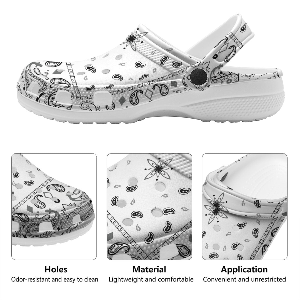 Paisley Bandana White And Black Print Clog-grizzshop