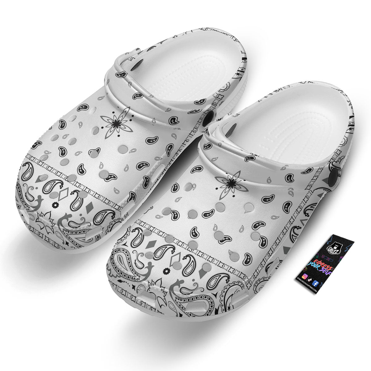 Paisley Bandana White And Black Print Clog-grizzshop