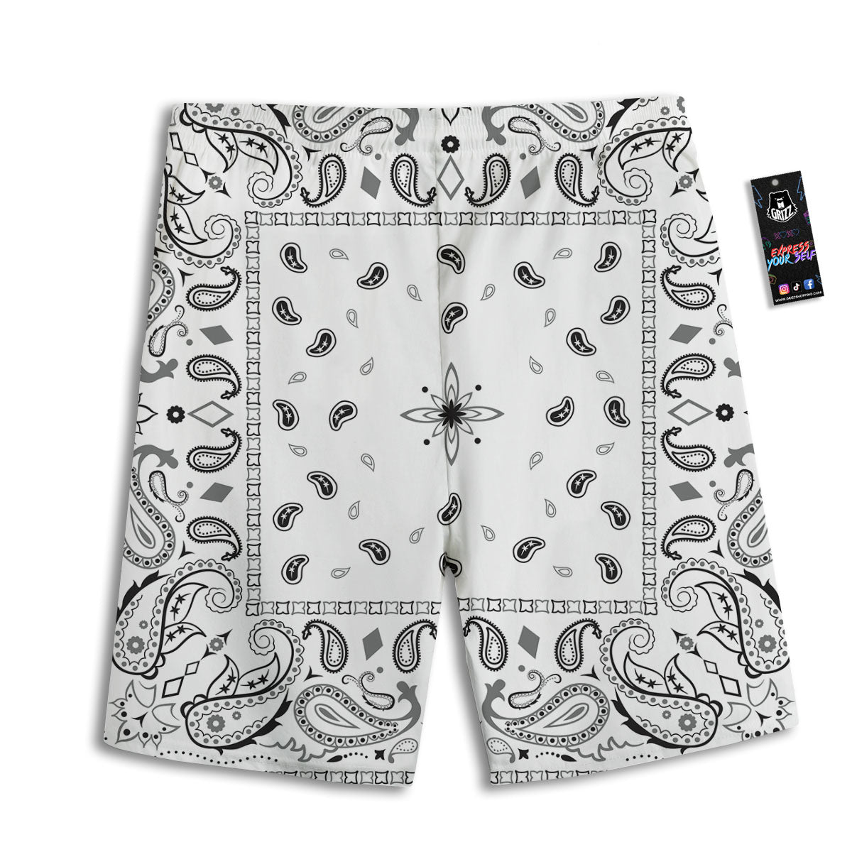 Paisley Bandana White And Black Print Men's Athletic Shorts