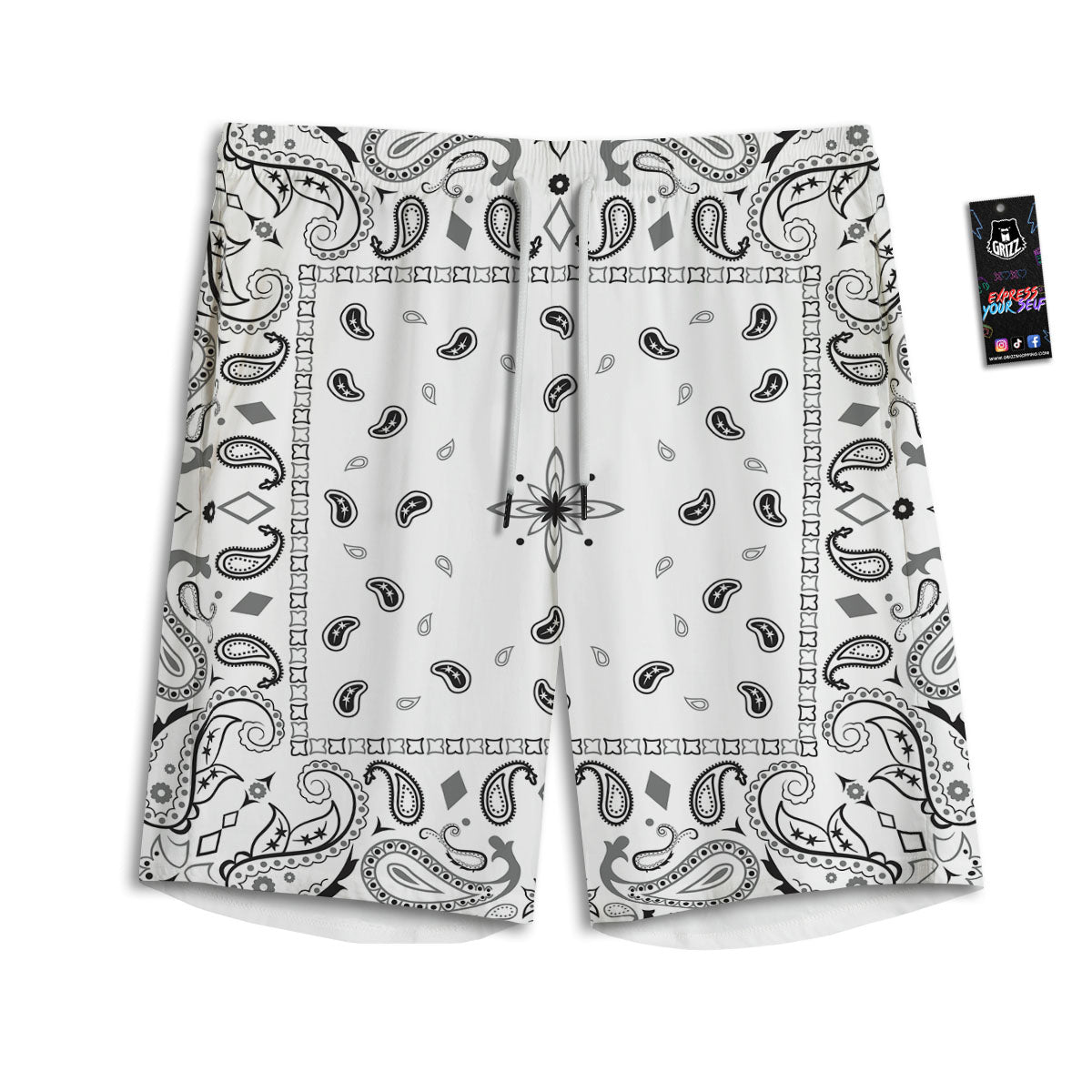 Paisley Bandana White And Black Print Men's Athletic Shorts