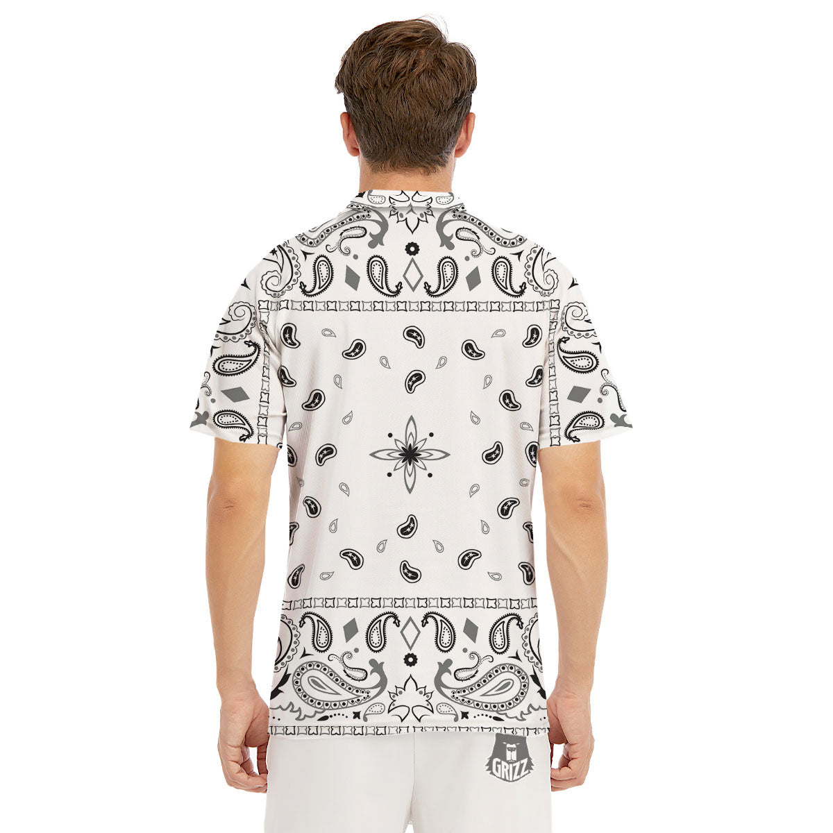 Paisley Bandana White And Black Print Men's Golf Shirts-grizzshop