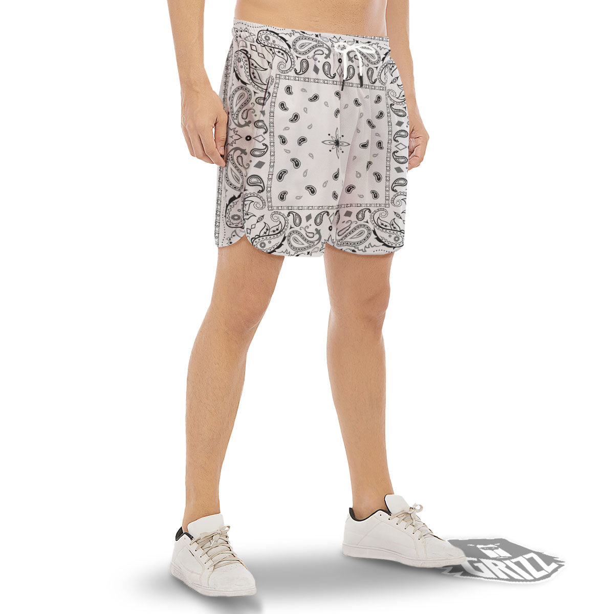 Paisley Bandana White And Black Print Men's Gym Shorts-grizzshop