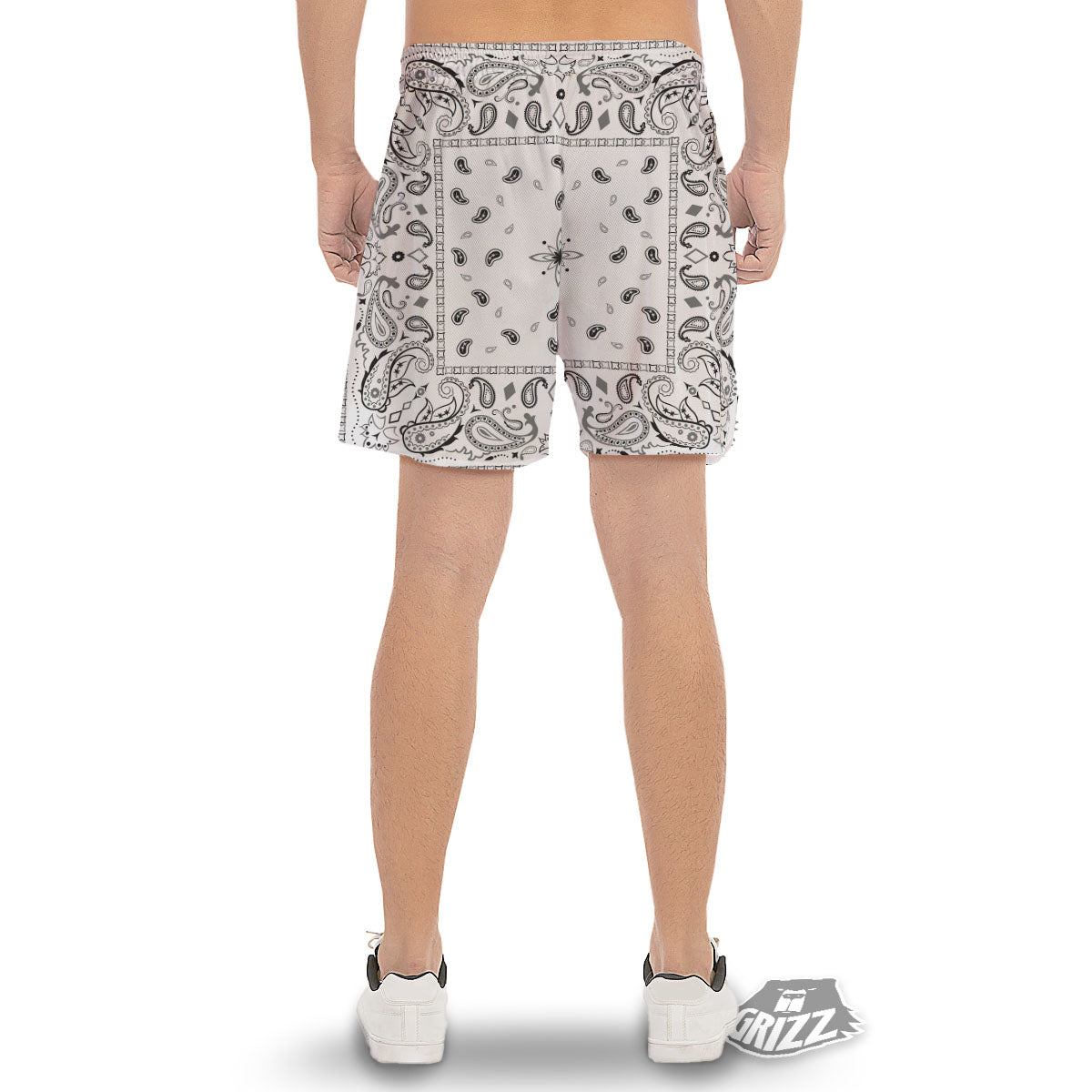 Paisley Bandana White And Black Print Men's Gym Shorts-grizzshop