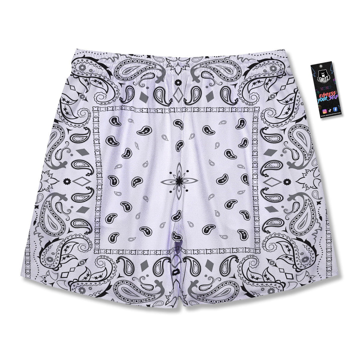 Paisley Bandana White And Black Print Men's Running Shorts-grizzshop