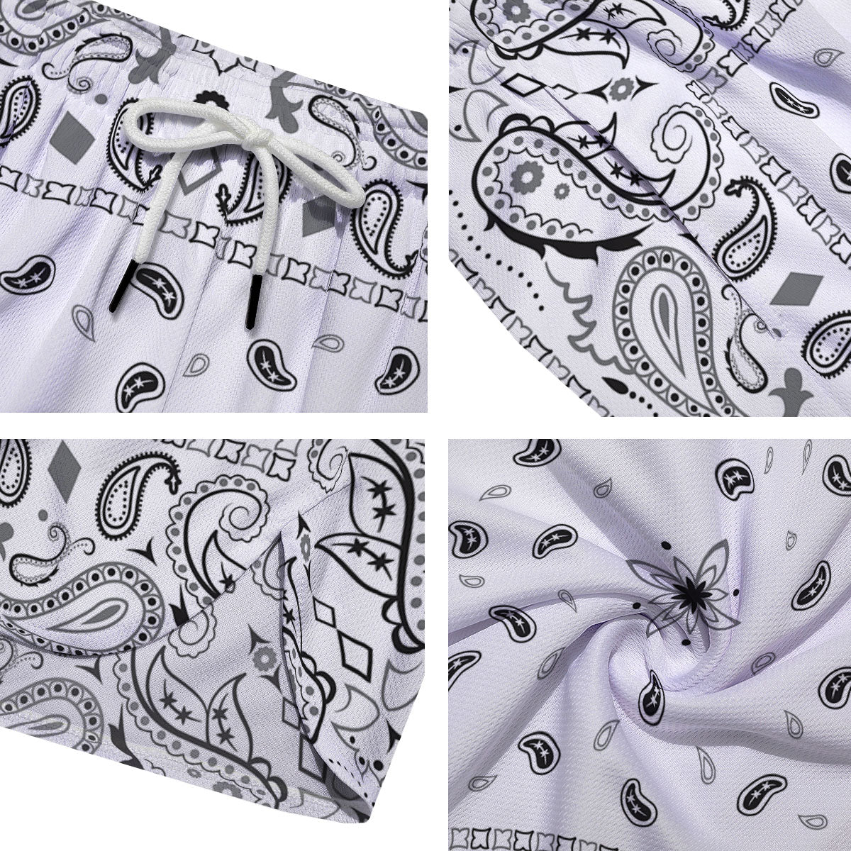 Paisley Bandana White And Black Print Men's Running Shorts-grizzshop