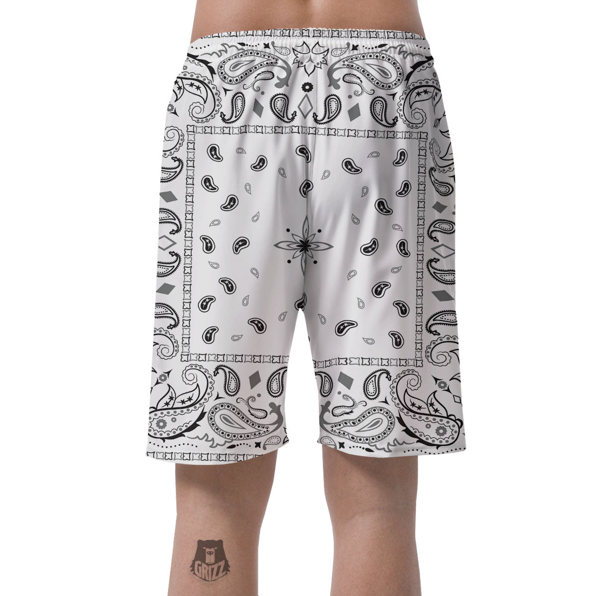 Paisley Bandana White And Black Print Men's Shorts-grizzshop