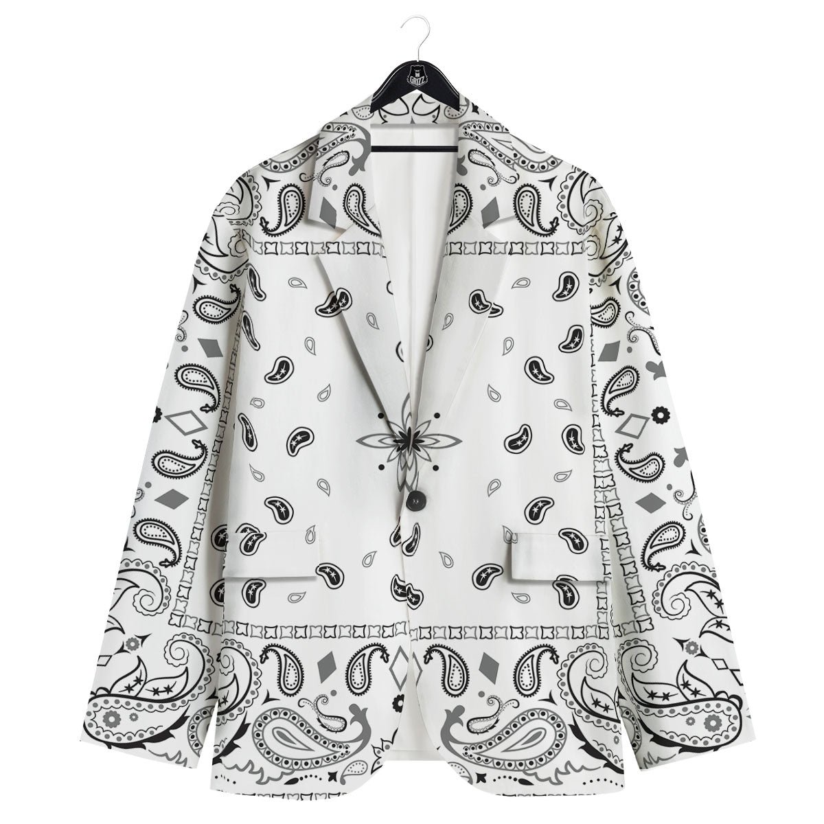 Paisley Bandana White And Black Print Men's Sport Coat-grizzshop