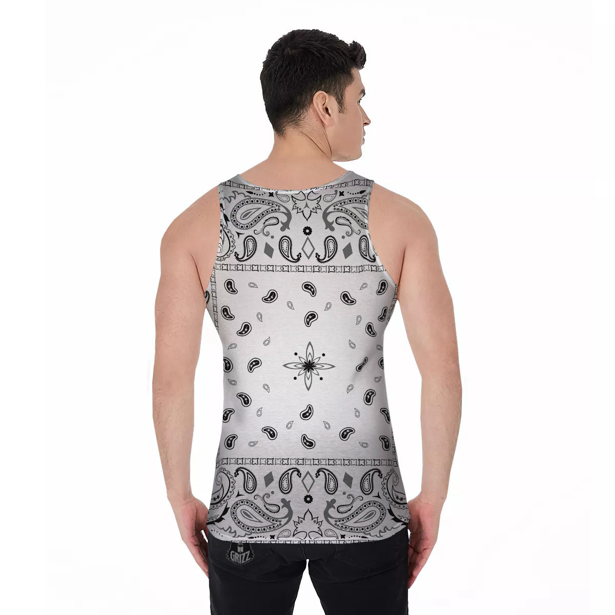 Paisley Bandana White And Black Print Men's Tank Top-grizzshop