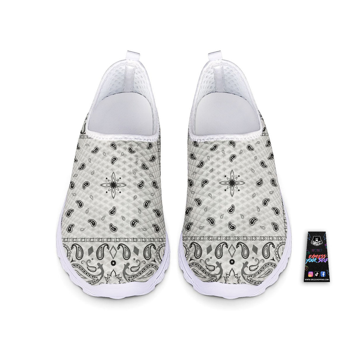 Paisley Bandana White And Black Print Nurse Shoes-grizzshop