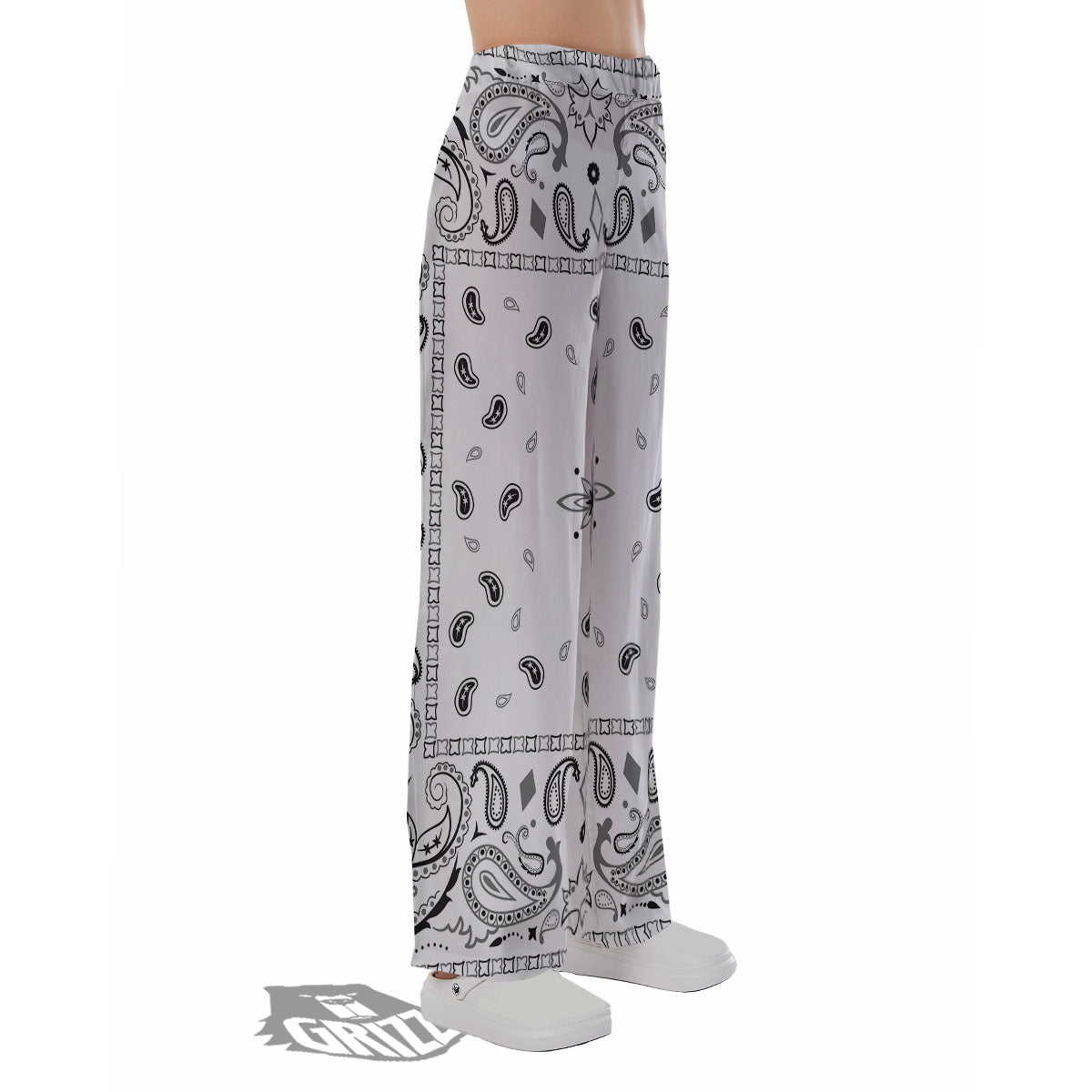 Paisley Bandana White And Black Print Pajama Pants-grizzshop