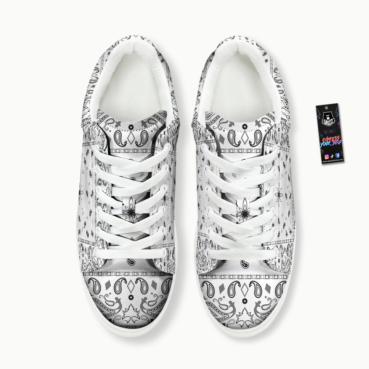 Paisley Bandana White And Black Print Platform Shoes-grizzshop