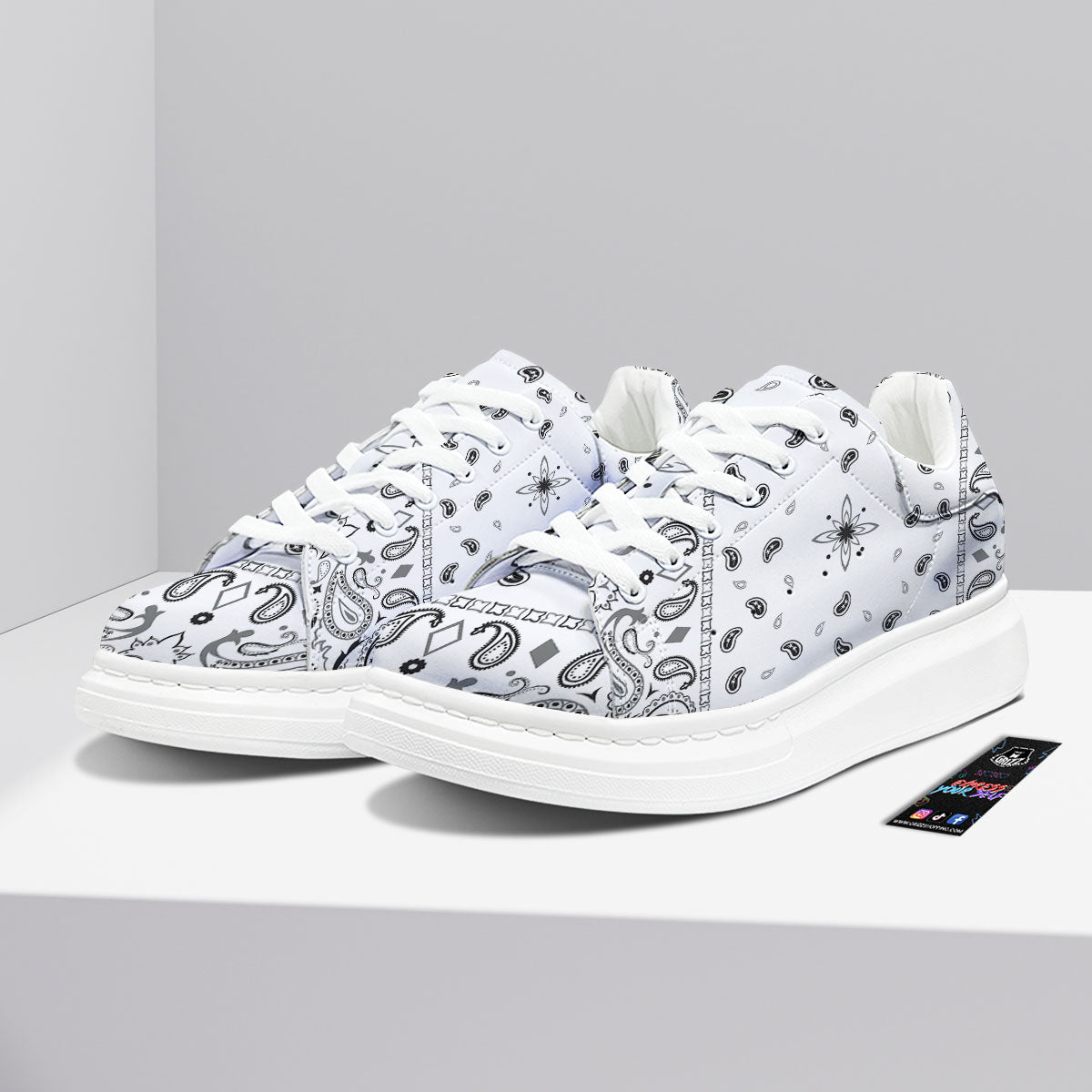 Paisley Bandana White And Black Print Platform Shoes-grizzshop
