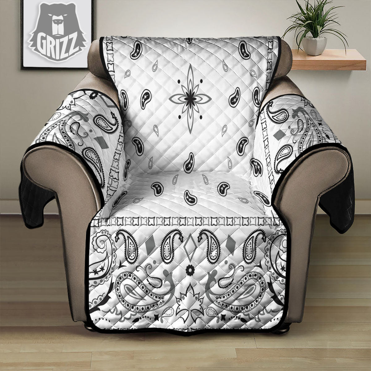 Paisley Bandana White And Black Print Recliner Protector-grizzshop