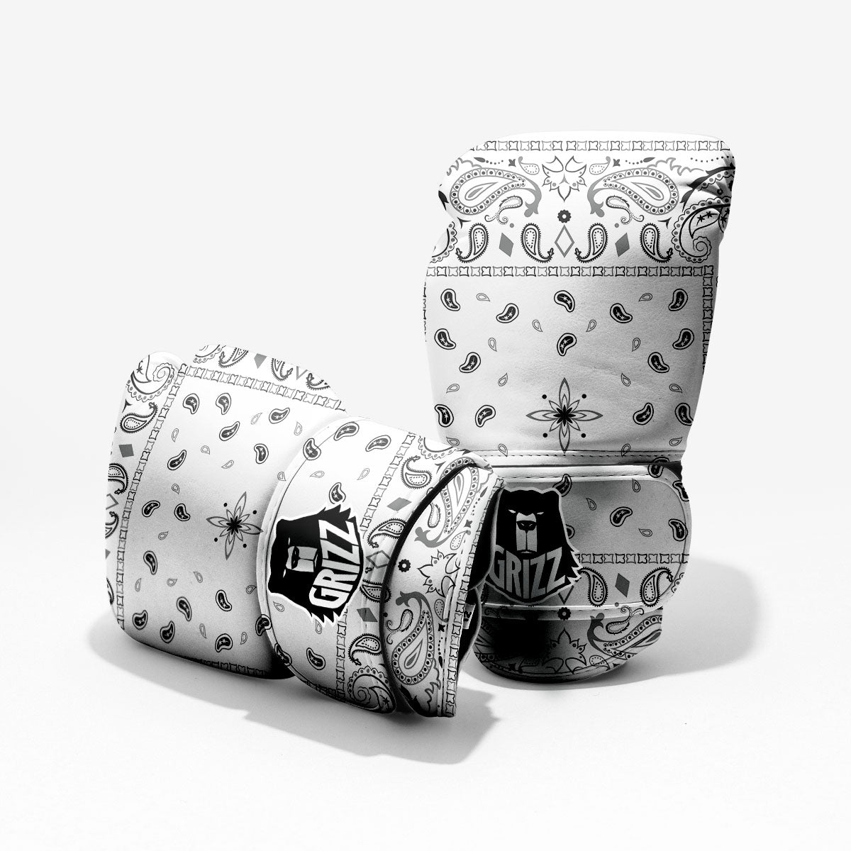 Paisley Bandana White And Black Print Pro Boxing Glove