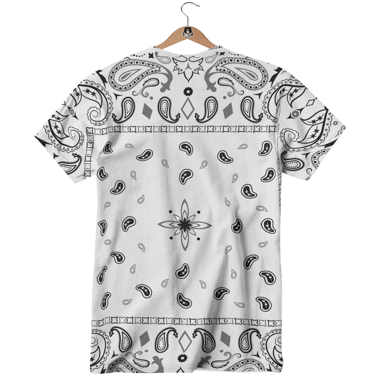 Paisley Bandana White And Black Print T-Shirt-grizzshop