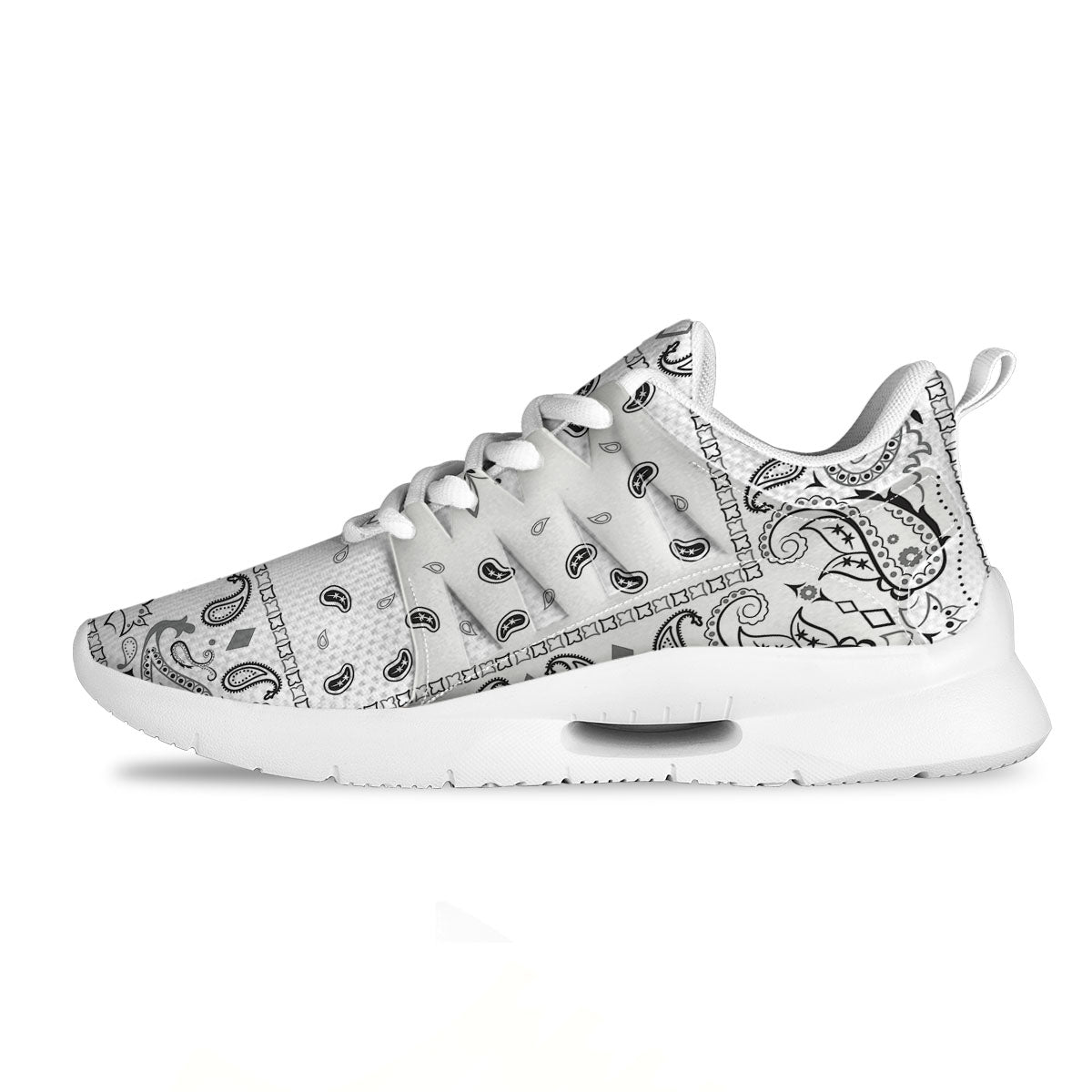 Paisley Bandana White And Black Print Tennis Shoes-grizzshop