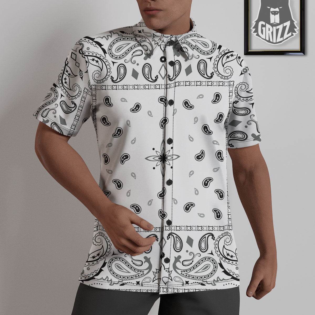 Paisley Bandana White And Black Print Untucked Shirts-grizzshop